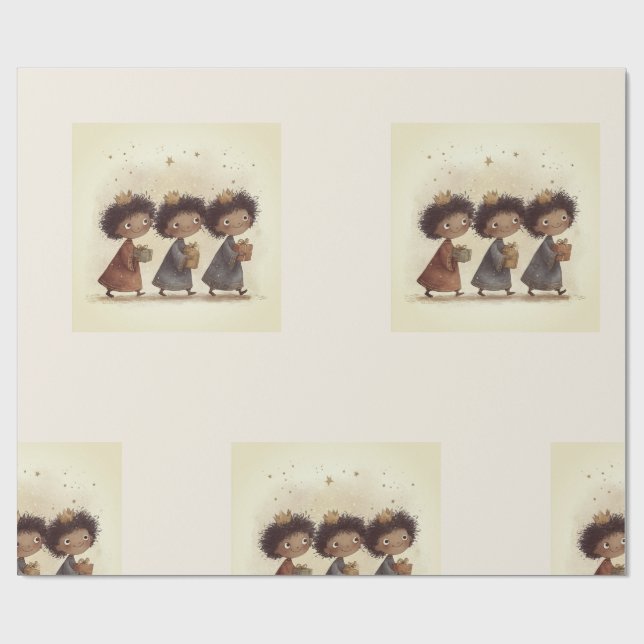 Papel De Regalo Black Three Wise Men Nativity Wrapping Paper 1 (Superficie plana)