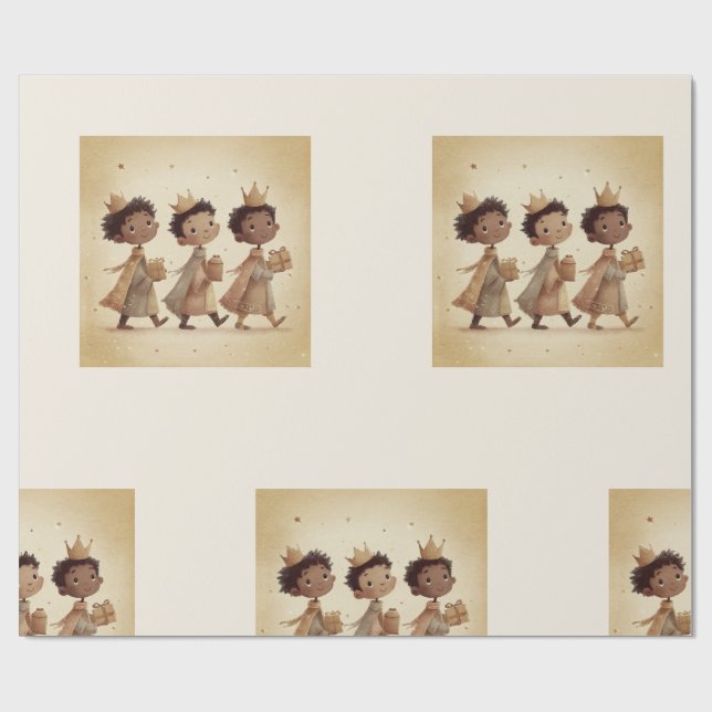 Papel De Regalo Black Three Wise Men Nativity Wrapping Paper 2 (Superficie plana)