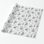 Papel De Regalo Black Toile De Jouy Vintage Floral Chinoiserie<br><div class="desc">Transforme su celebración con nuestra colección de decoración de Fiesta Black Toile de Jouy. Esta elegante cervecería, con flores silvestres, pájaros y mariposas intrincadas, está meticulosamente diseñada para crear un ambiente sofisticado y atemporal. Con flores detalladas y una intemporal paleta en blanco y negro, esta colección añade un toque de...</div>
