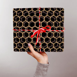 Papel De Regalo Black Trippy Honeycomb Hexagon Pattern Guay Dark