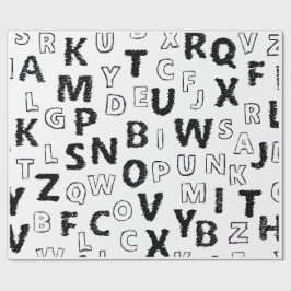 Papel De Regalo Black & White Alphabet Pattern Wrapping Paper