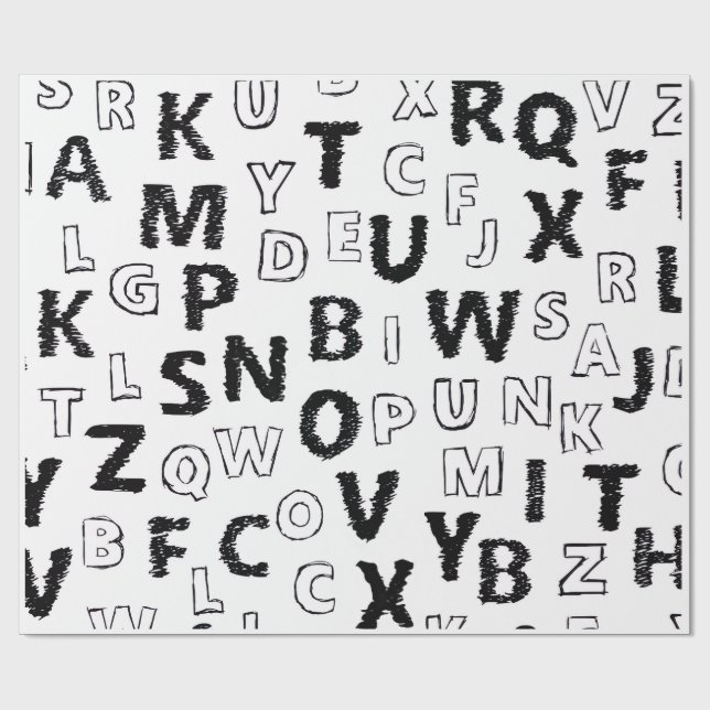 Papel De Regalo Black & White Alphabet Pattern Wrapping Paper (Superficie plana)