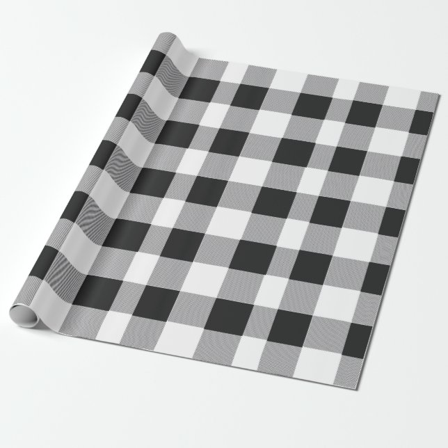 Papel De Regalo Black White Buffalo Gingham Check Plate Holiday (Desenrollado)