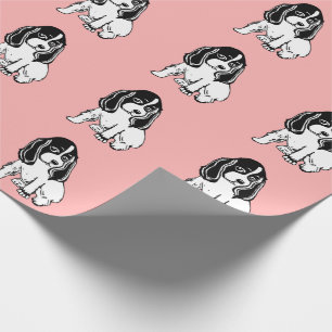 Papel De Regalo Black White Cocker Spaniels Pink Wrapping Paper