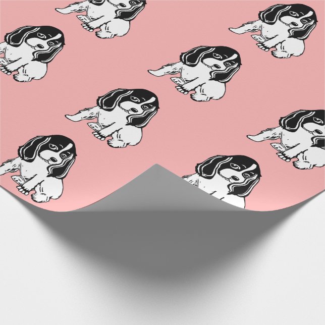 Papel De Regalo Black White Cocker Spaniels Pink Wrapping Paper (Esquina)