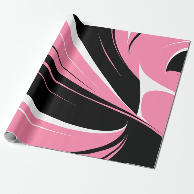 Papel De Regalo Black & White Curved Streaks on a Pink Background (Desenrollado)