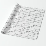 Papel De Regalo Black White Script Merry Christmas Nombre de la fa<br><div class="desc">Black White Script Merry Christmas Nombre de la familia envolver papel</div>