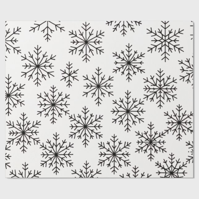 Papel De Regalo Black & White Snowflake Pattern Wrapping Paper  (Superficie plana)