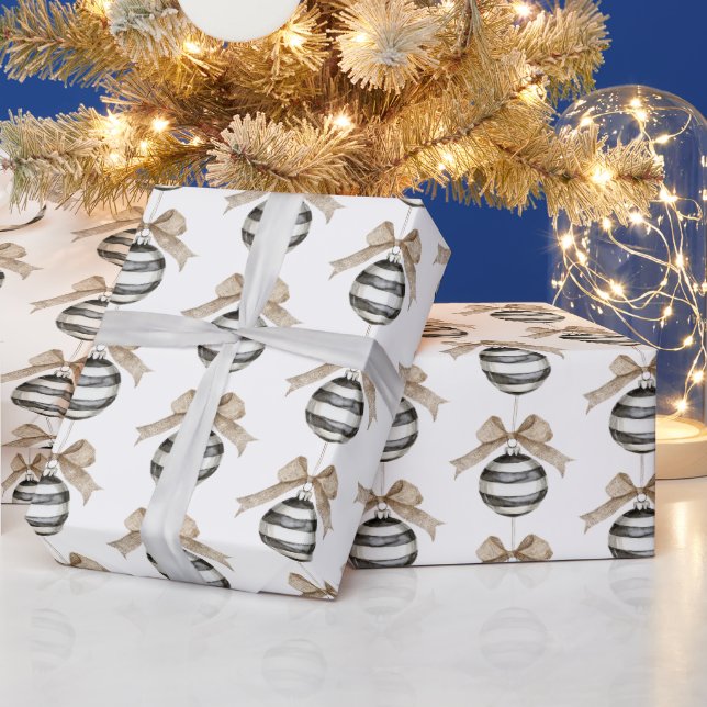 Papel De Regalo Black White Stripes Ornament Christmas (Vacaciones)