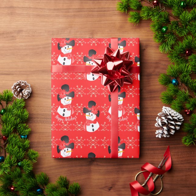 Papel De Regalo Black White y Red Happy Holidays Snowman (Regalo de vacaciones)