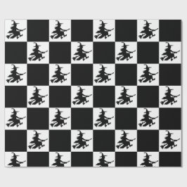 Papel De Regalo Black Witches Checkered Wrapping Paper