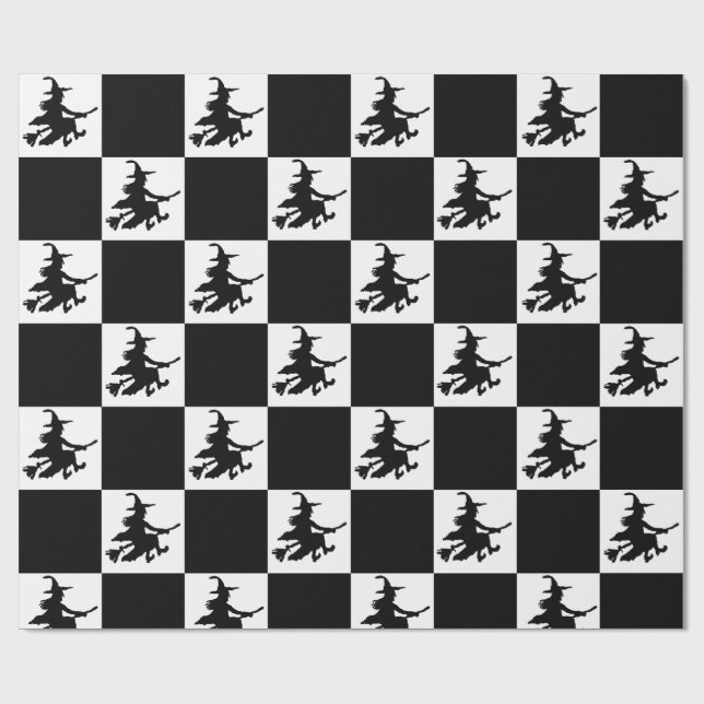 Papel De Regalo Black Witches Checkered Wrapping Paper (Superficie plana)