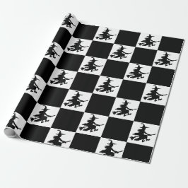 Papel De Regalo Black Witches Checkered Wrapping Paper