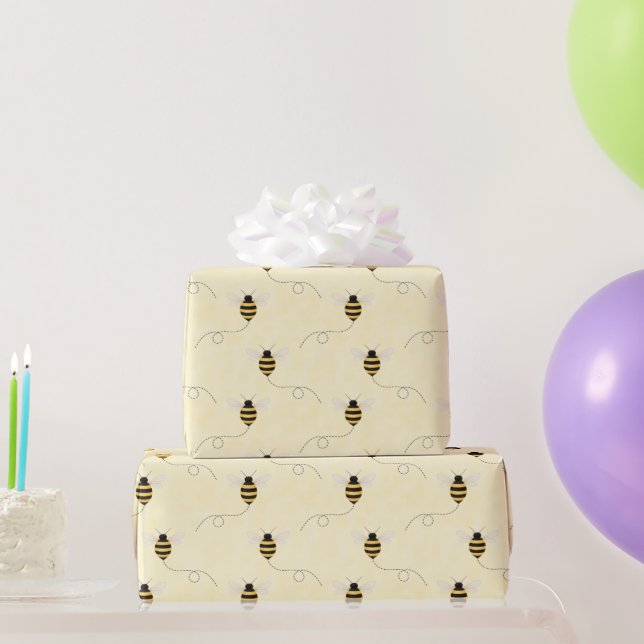 Papel De Regalo Black Yellow Gold Bees Baby Shower (Regalos de fiesta)