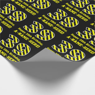Papel De Regalo Black & Yellow Striped "39"; 39.º cumpleaños + n