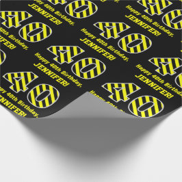 Papel De Regalo Black & Yellow Striped "40"; 40 cumpleaños + Nombr