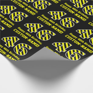 Papel De Regalo Black & Yellow Striped "46"; 46th Birthday + Name