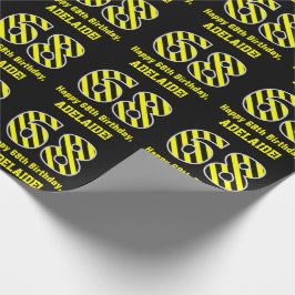 Papel De Regalo Black & Yellow Striped "68"; 68th Birthday + Name