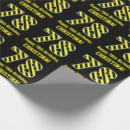 Papel De Regalo Black & Yellow Striped "78"; 78th Birthday + Name