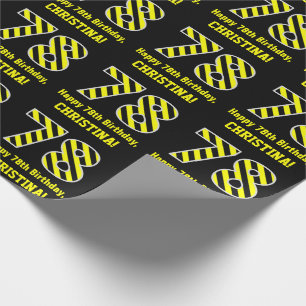 Papel De Regalo Black & Yellow Striped "78"; 78th Birthday + Name