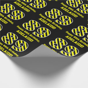 Papel De Regalo Black & Yellow Striped "89"; 89th Birthday + Name