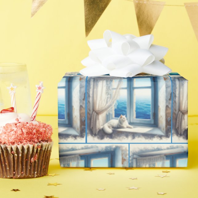 Papel De Regalo Blanco acuarela mirando al océano (Fiesta de cumpleaños )