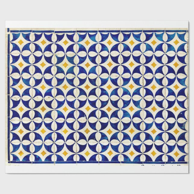 Papel De Regalo Blanco amarillo azul de la marina marroquí (Superficie plana)