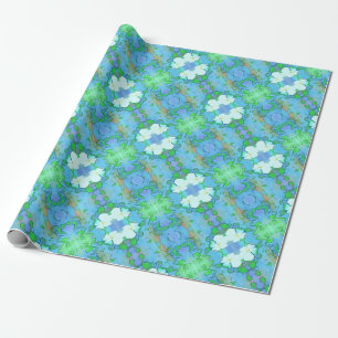 Papel De Regalo Blanco artístico del verde azul del estampado de