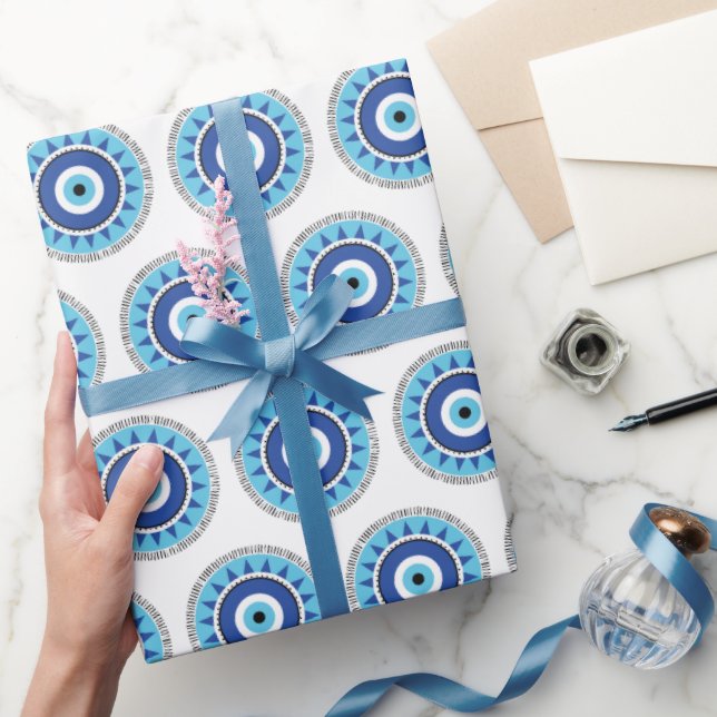 Papel De Regalo Blanco azul de ojos malvados griegos (Regalar)