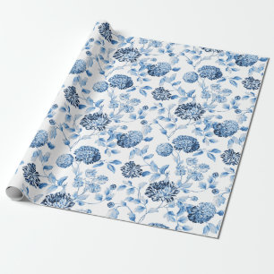 Papel De Regalo Blanco azul de señora Modern Vintage Floral Toile