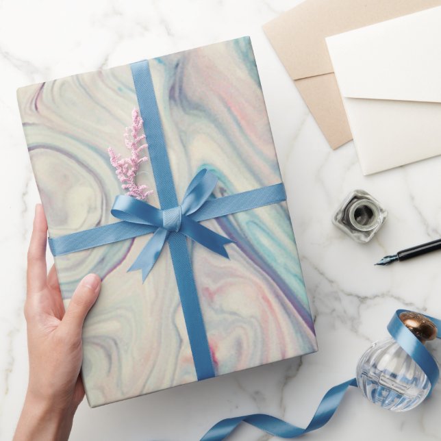 Papel De Regalo Blanco Azul Rosa Moderno Abstracto Fluid Marbling  (Regalar)