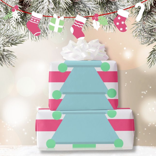 Papel De Regalo Blanco azul rosado del árbol de Navidad (Subido por el creador)