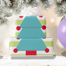 Papel De Regalo Blanco azul verde del árbol de Navidad