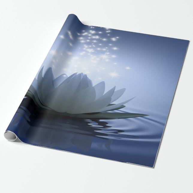 Papel De Regalo Blanco Chic Loto Azul (Desenrollado)