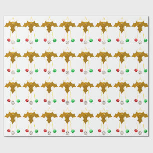 Papel de regalo blanco con campanillas de Navidad 