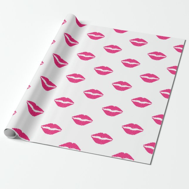 PAPEL DE REGALO BLANCO CON LABIOS DE DÍA DE SAN VALENTÍN ROSA (Desenrollado)