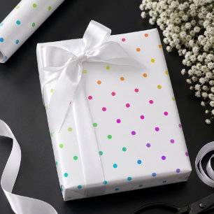 Papel de regalo blanco con lunares multicolores