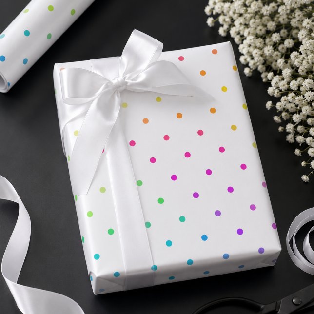 Papel de regalo blanco con lunares multicolores (Subido por el creador)
