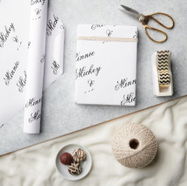 Papel de Regalo Blanco con Nombre de Pareja Elegan