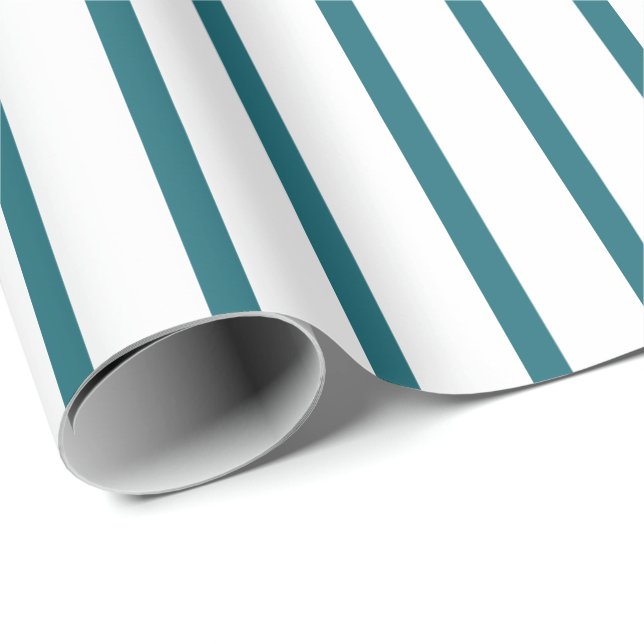 Papel De Regalo Blanco con rayas turquesas (Esquina del rollo)