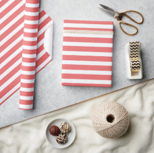 Papel De Regalo Blanco coral simple y moderno a rayas Minimalista