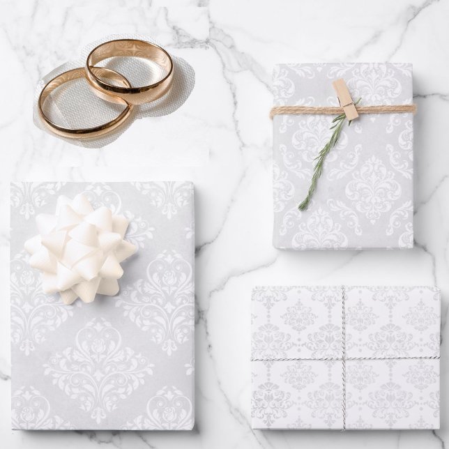 Papel de regalo Blanco Damask Boda Elegancia Clási (Subido por el creador)