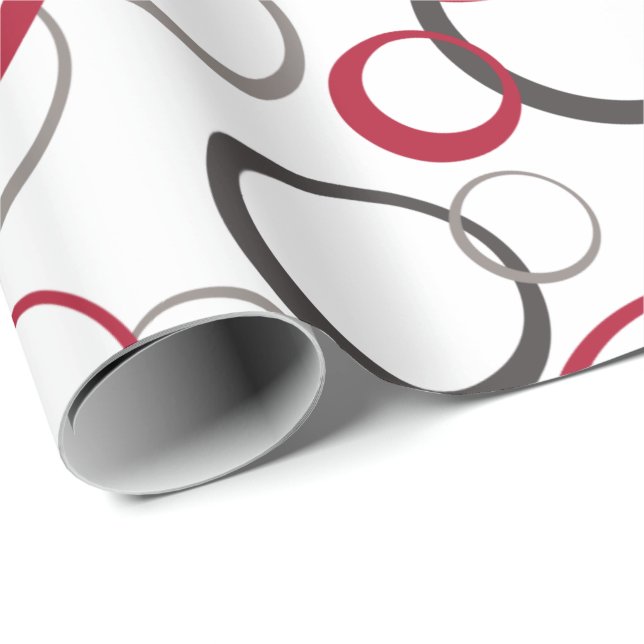 Papel De Regalo Blanco de los círculos rojos grises (Esquina del rollo)