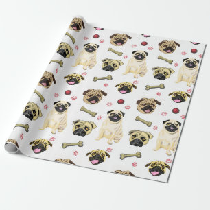Papel de regalo blanco de Pugs