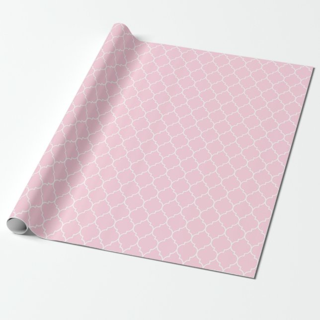 Papel De Regalo Blanco de Quatrefoil del marroquí en rosa claro (Desenrollado)