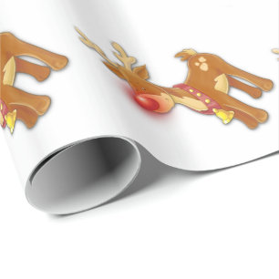 Papel De Regalo Blanco de reno de nariz roja