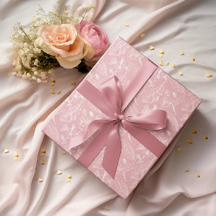 Papel De Regalo Blanco Deja Patrón Floral En Rosa De Rubor Peach