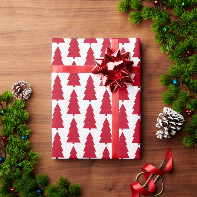 Papel De Regalo Blanco del árbol de navidad rojo (Regalo de vacaciones)