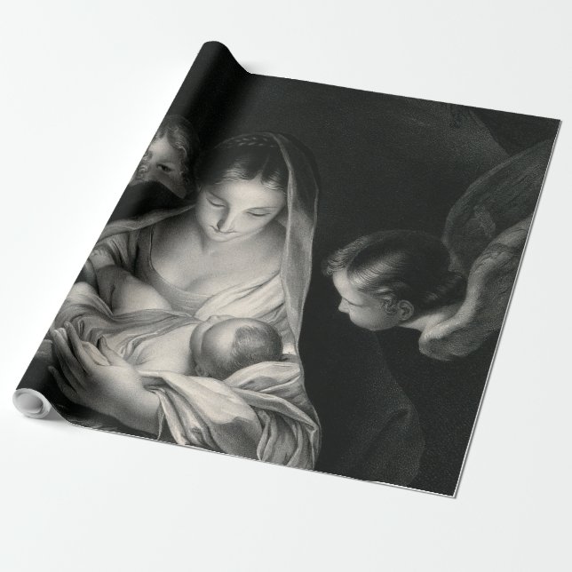 Papel De Regalo Blanco del negro de los ángeles del Virgen María (Desenrollado)