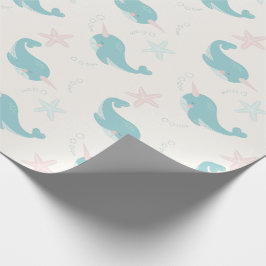 Papel De Regalo Blanco del patrón de Narwhal y Starfish